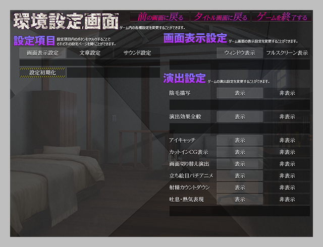 環境設定画面　画面表示設定